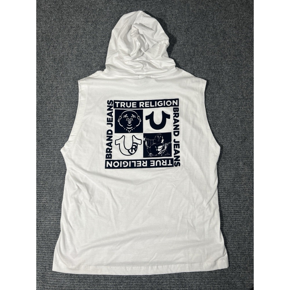 True Rlgn Summer Men's White Sleeveless Pullover Hoodie M Buddha Graphic Logo - Picture 7 of 8
